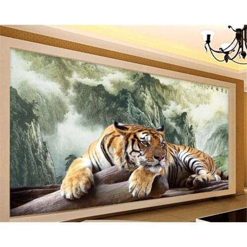 Beibehang Photo Wallpaper 3D Three-dimensional Ink Landscape Tiger Tiger King Domineering Mural Bedroom Background Wallpaper