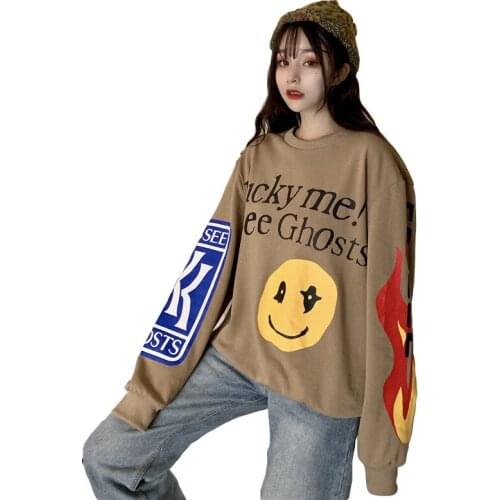 Kanye West Graffiti Letter Print Womens Fashion Butterfly Skull Print Hoodie Sweatshirt Tops Sweatshirt