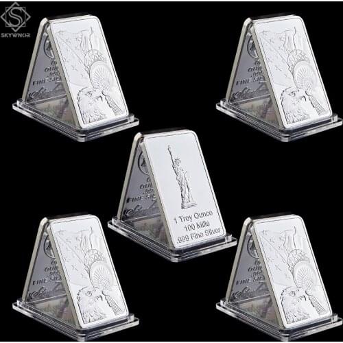 5PCS USA Lady Statue of Liberty Collectible Medallion Toekn Eagle Bar/Coins 1 Troy Ounce 100 Mills.999 Fine Silver