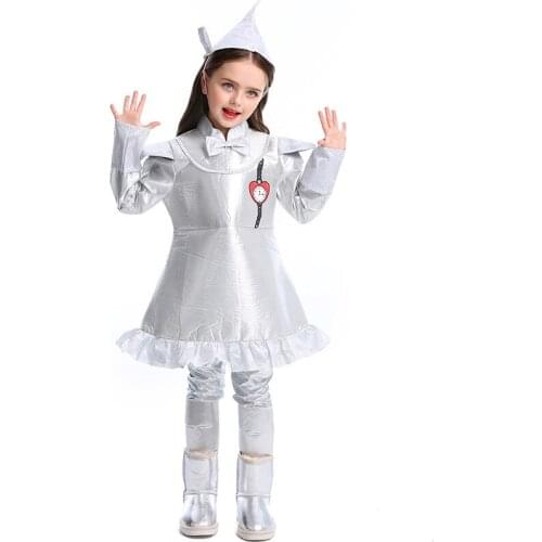 Halloween Costumes 2020 The Tin Man Girls Cosplay Waterproof Dress with Headgear Shoe Covers Silvery Hickory Costume
