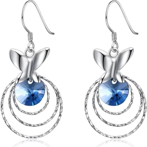 LEKANI 2021 Crystals From Swarovski Drop Earrings 925 Sterling Silver Butterfly Circles for Women Fine Jewelry