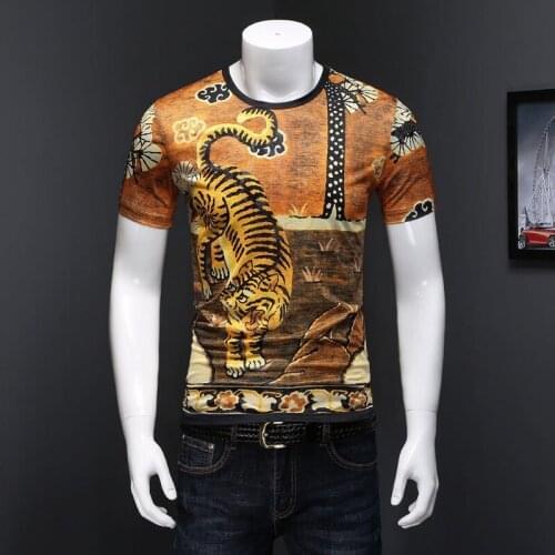 Fashion mens luxury High quality summer breathable ice silk cotton printed short sleeve mens T-shirt T-shirt slim fit