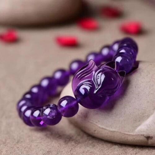 Natural Purple Amethyst Quartz Round Fox Beads Gemstone Pendant Bracelet Woman 10mm 8mm 9mm Beads Crystal Gift AAAAA