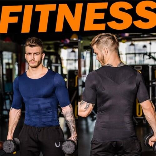 NEW 2020 Seamless muscle belly fitness bodybuilding tight toning training short-sleeved sportswear quick dry shapers for men