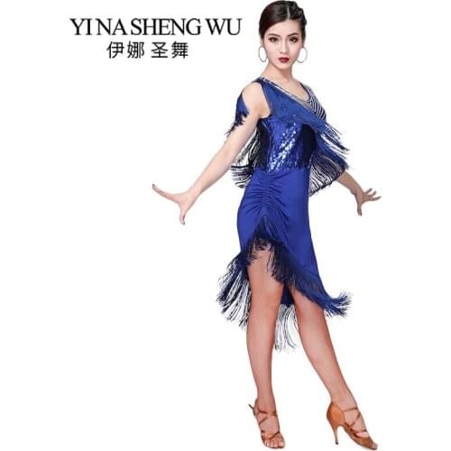 New Latin Dance Sequin Clothing Women Adult Latin Dance Tassel Sequin Competition Dress Dance Practice Clothes Sexy Rumba Dress