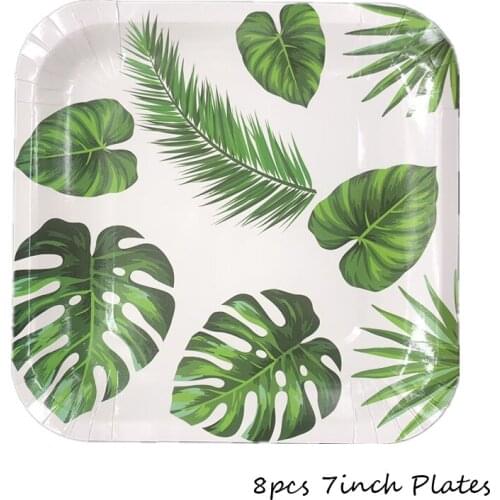 Omilut Tropical Palm Leaf Disposable Plates Hawaii Party Decor Supplies Summer Flamingo Birthday Party Disposable Tableware Set