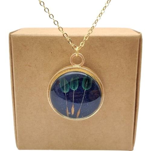 3 Dandelion Make a Wish Real Flowers Starry Sky Gold Color Pendant Chain Long Necklace Women Boho Fashion Jewelry Bohemian