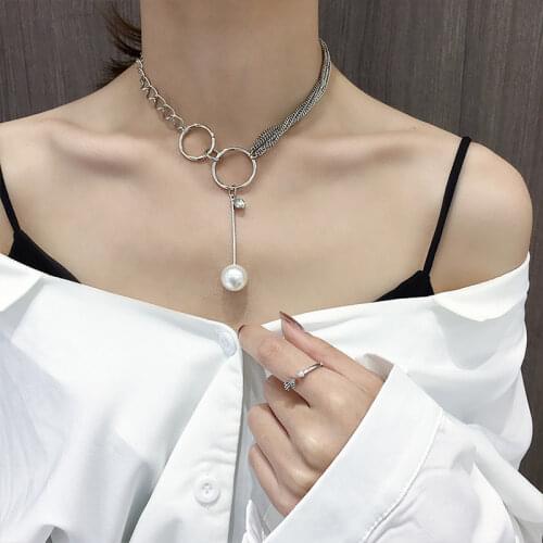Imitation Pearl Chokers Necklaces for Women Silver Color 2018 Fashion Jewelry Circle Clavicle Chain Female Ladies Necklace