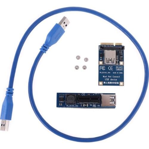 PCI-E Riser Mini PCIE to PCI-E X1 Extension Port SATA Adapter Expansion Card Power Connector with 30cm USB Extender Cable