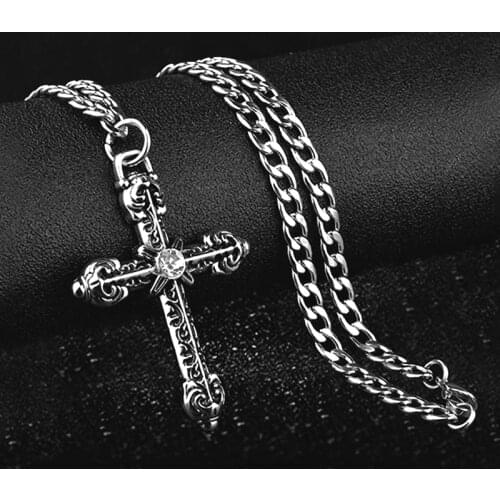 Gothic Punk Cross Pendant Necklace for Men Women Hip Hop Neck Chain Collar Stainless Steel Long Chain Male Fashion Streetwear