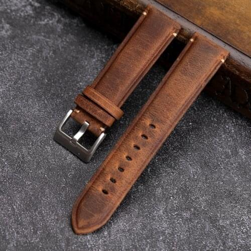 Handmade First Layer Leather Watchband, 18 19 20 22MM Soft Vintage Crazy Horse Leather Bracelet