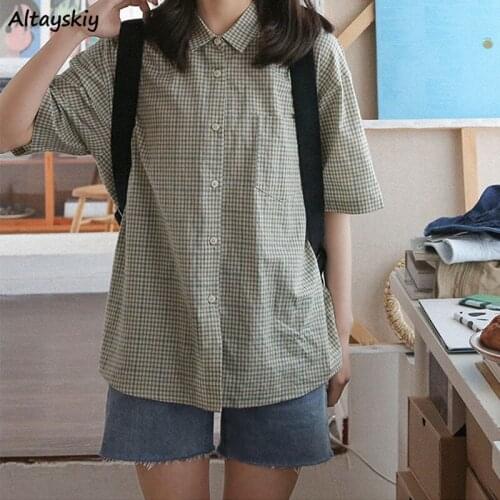 Shirts Women Students Plaid Summer Short Sleeve Japanese Style Leisure Soft Fashion Mujer New High Quality Simple All-match Ins