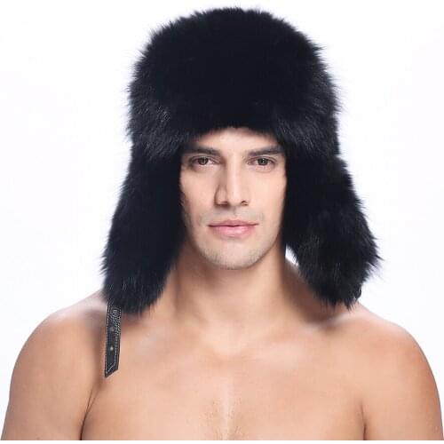 ZY84015 2016 New Arrived Real Fox Fur Men Trapper Cap Hats Caps With Real Leather Winter Fur Beanies Headgear Snow Cap