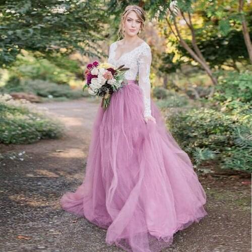 Pretty Lush Tulle Long Skirt Lilac Zipper Waist Floor Length Wedding Skirts Womens Faldas mujer moda 2018 Bridal Separates Tutu