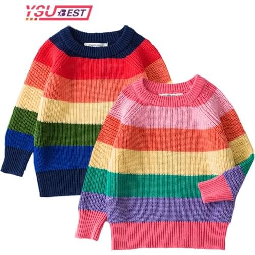 New Autumn Children Baby Sweaters Pullover Childrens Sweater Rainbow Striped Girls and Boys Kintting Sweaters Tops Kids Clothes