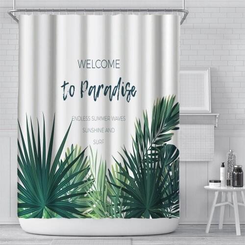 Tropical Plant Waterproofing And Mildew Proof Shower Curtains Punch-free Printing Bathroom Curtain And Hooks