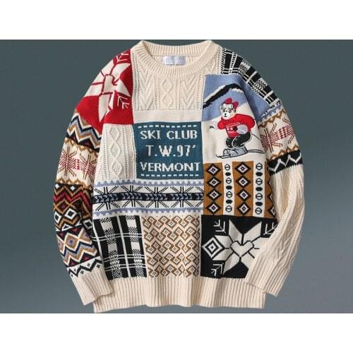 Knitted Sweater Men Thicken Bear Couple Jacket Ins Red Christmas Sweater Mens Autumn and Winter Wild Pullover