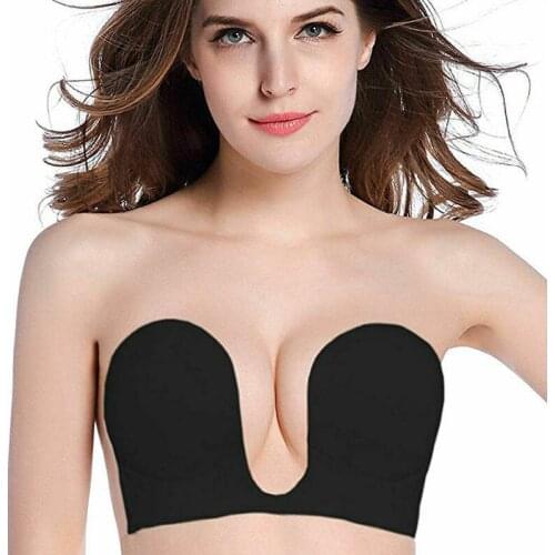 Women Ladies Solid Bras Female Intimits Silicone Invisible Bra Self-adhesive Backless Strapless Push Up U Shape Bra