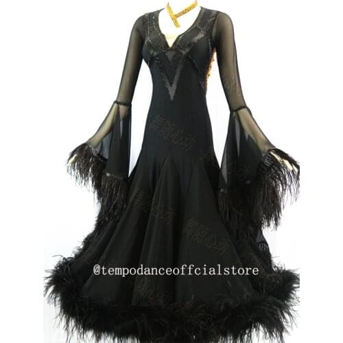 Ballroom Competition Dance Dresses Women of 2019 black Design Feather black color High Quality Elegant Standard Ballroom Dress