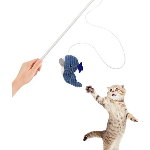 1PC Plush Whale Pet Kitten Cat Teaser Stick Wand Rod Funny Interactive Play Toy Pet Supplies