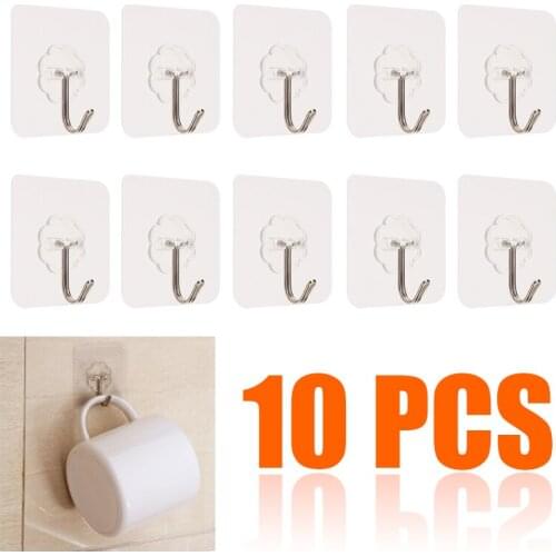 10pcs Transparent Self Adhesive Wall Hooks Self-Adhesive Door Wall Hanger Hooks Handbag Holder Hooks Kitchen Bathroom Accessory