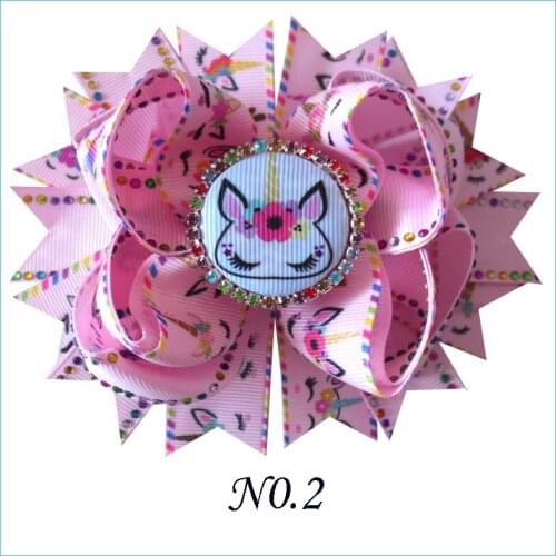 16 BLESSING Girl 4.5" Unicorn Hair Bow Clip Rhinestone Colorful Princess Baby