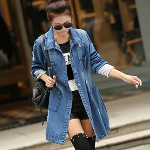 2020 Women Long Sleeve Fashion Outwear Blue Denim Long Jeans Jacket Coat Plus Size