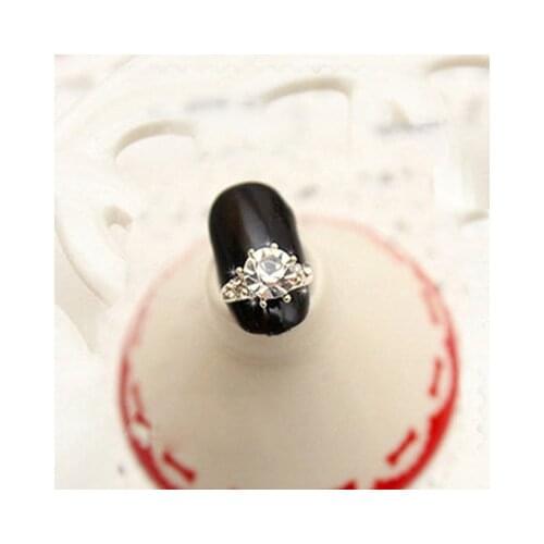 Free shipping 10pcs latest 3d fashion silver color alloy nail art rings clear glitter rhinestones Metal nail art decorations