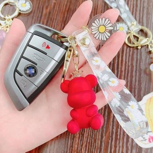 Creative Cartoon Crown Bear Keychain Cute Transparent Fawn Pendant Keyring Women Girl Car Bag Key Chains Jewelry Gifts