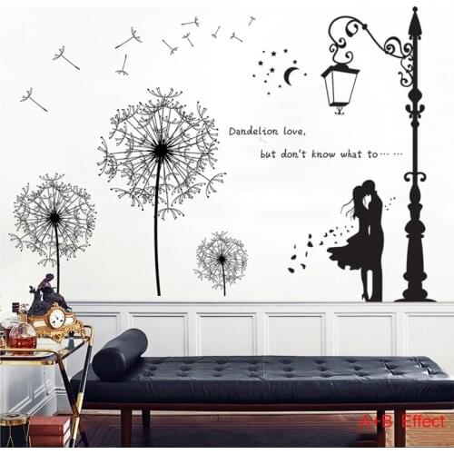 Black Dandelion Wall Sticker on The Wall Living Room Home Decor Bedroom Window Decoration Mural Ancient Lamp Art Decals