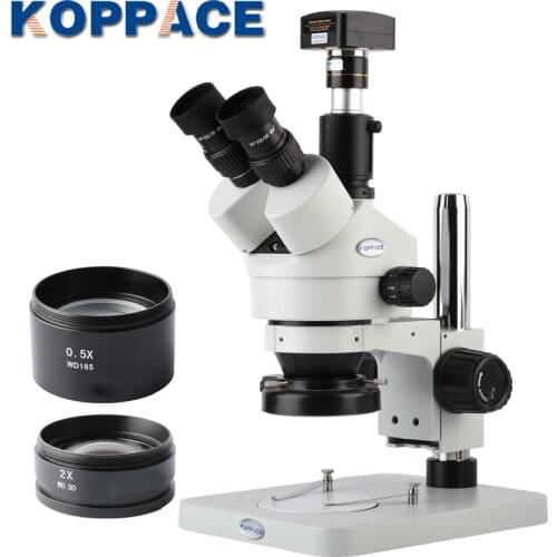 KOPPACE 5MP Digital Camera Trinocular Stereo Zoom Microscope WF10X/20 Eyepieces 3.5X-90X Magnification USB 2.0 LED Ring Light