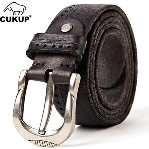 CUKUP Unique Designer Retro Pin Buckles Men 100% Pure Genuine Leather Belts Male Casual Styles Jeans Belt Man 38mm Width NCK300