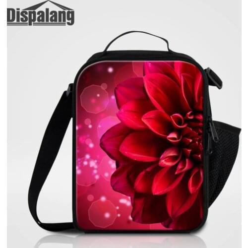 Dispalang Red Flowe Print Lunch bags for kids Personalized Lunchbag for Women Girls Messenger Lunch Box with straps For School