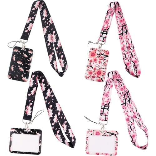 ER814 Painting Art Sakura Neck Strap Lanyard For Keys ID Card Gym Mobile Phone Straps USB Badge Holder DIY Hang Rope
