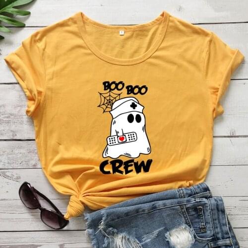 BOO BOO CREW 100% Cotton T-shirt Spooky Ghost Halloween Party Gift Tshirt For Nurse Funny Women Graphic Nursing Tee Shirt Top