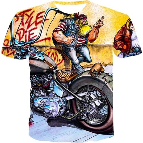 2021 New Mens 3D Motorcycle Mens T-shirt Summer Harajuku Hip Hop T-shirt Street Casual Wear