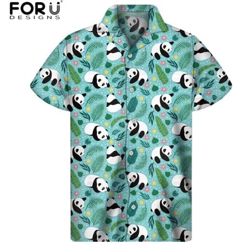 FORUDESIGNS Mens Cute Panda Iguana Animals Design Hawaiian Shirts Holiday Party Fit Loose Beach Cuban Collar Camisa Hawaiana