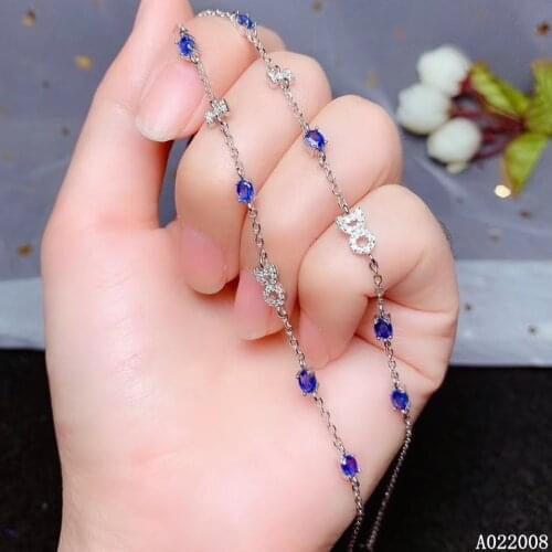 KJJEAXCMY fine jewelry 925 sterling silver inlaid natural sapphire bracelet luxury female vintage bracelet support testing