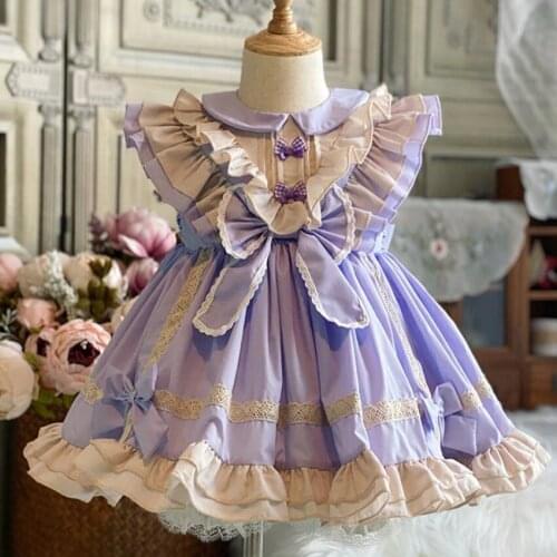 Baby girl summer vintage Spanish lolita dress kids bow casual sleevelss stitching ball gown princess dress