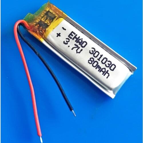 301030 3.7V 80mAh lithium polymer Lipo rechargeable battery for MP3 MP4 GPS bluetooth headset video pen camera 3x10x30mm