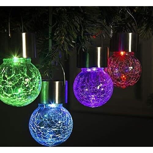 Mini Solar Colorful LED Cracked Glass Light Outdoor Waterproof Ball Style Solar Powered Roadside Light House Garden Decoration