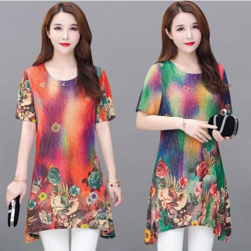 Fashion Plus Size 5XL Chiffon Women Blouse Shirt Short Sleeve Womens Clothing Round Neck Summer Feminine Tops Blusas Y528