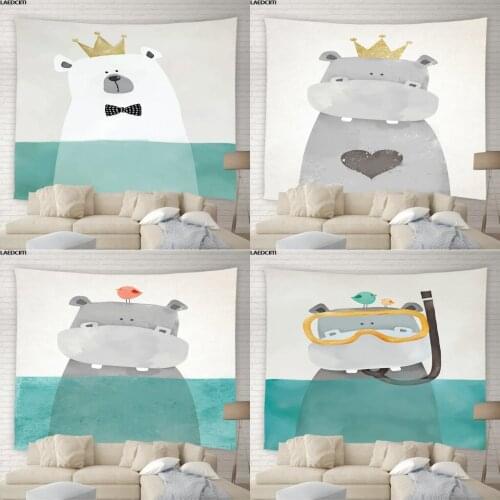 Cartoon Bear Tapestry Fun Animals Winter Christmas Happy Child Bedroom Wall Hanging Home Decor Bedspread Sheet Big Tablecloth