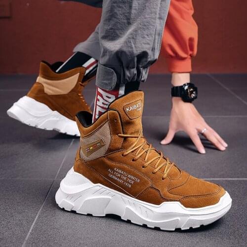 Suede Genuine Leather Fashion Winter Boots Men Shoes for Mens Ankle Rock Thick Sole Hip Hop Streetwear Male Sneakers Boot Male