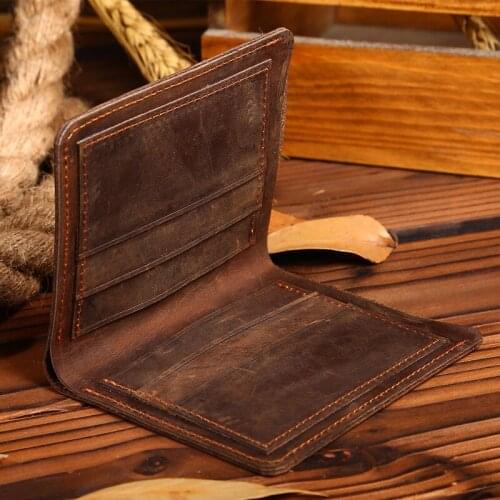 Crazy horse leather Men Wallet Bifold Purse male vintage Genuine Leather Wallet Card Holder Wallet dollar money bag coin purse