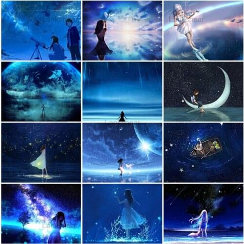 5D Diy Diamond Night View Painting Art Pictures Starry Sky Girl Cross Stitch Kit Full Drill Embroidery Mosaic Home Wall Decor