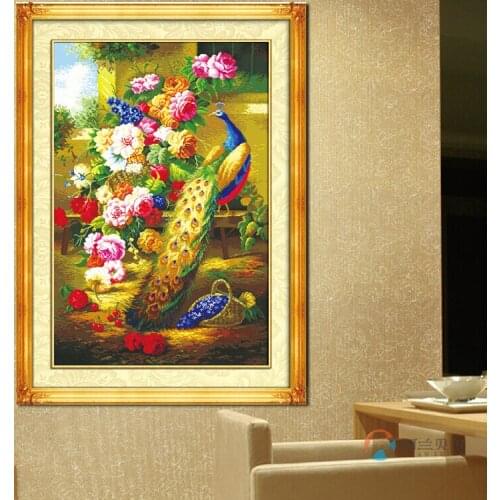 Kit for Needlework,DIY Cross stitch, Embroidery kit,peony flower floral bird peacock print pattern Cross-Stitch animal painting