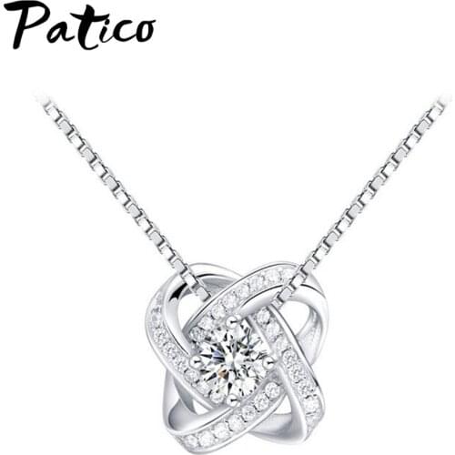 New Women Fashion Concise Flower Design Cubic Zirconia Pendants Necklaces 925 Sterling Silver Charms Friendship Necklaces