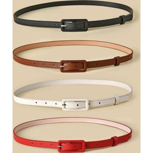 Red Purple Black Colorful Women Dress Belts with Metal Buckle Female Narrow Faux Pu Leather Waist Belt Waistband Cute Strap