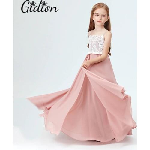 Dusty rose Chiffon Flower Girl Dresses For Wedding Evening Party Girls Formal Princess Gown Long New Junior Bridesmaid Dress